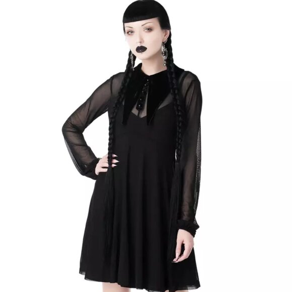 KILLSTAR Lily Of The Alley Goth Sheer Long Sleeve Collar Dress Size M/L - Picture 1 of 13